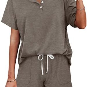 Women's Button Down Top and Shorts Lounge Set with Pockets